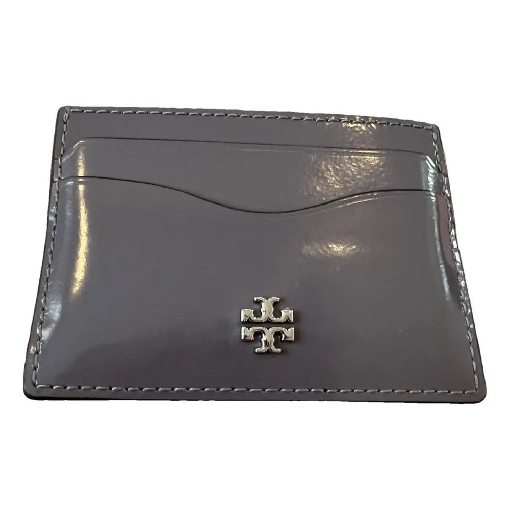 Tory Burch $128 139340 Emerson Patent Slim Card Case Grey NWT!